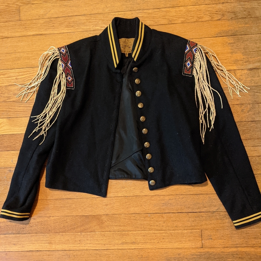 Double D Ranch Wear Vintage Wool & Pig Suede Jacket, Size Medium, Black